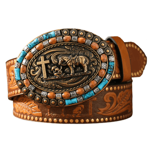 Cowboybälte med turkosprytt westernspänne Kamel / 120cm