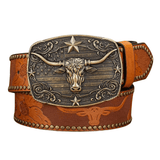 Cowboybälte med vintage longhornsspänne Kamel / 120cm