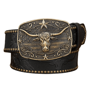 Cowboybälte med vintage longhornsspänne Svart / 120cm