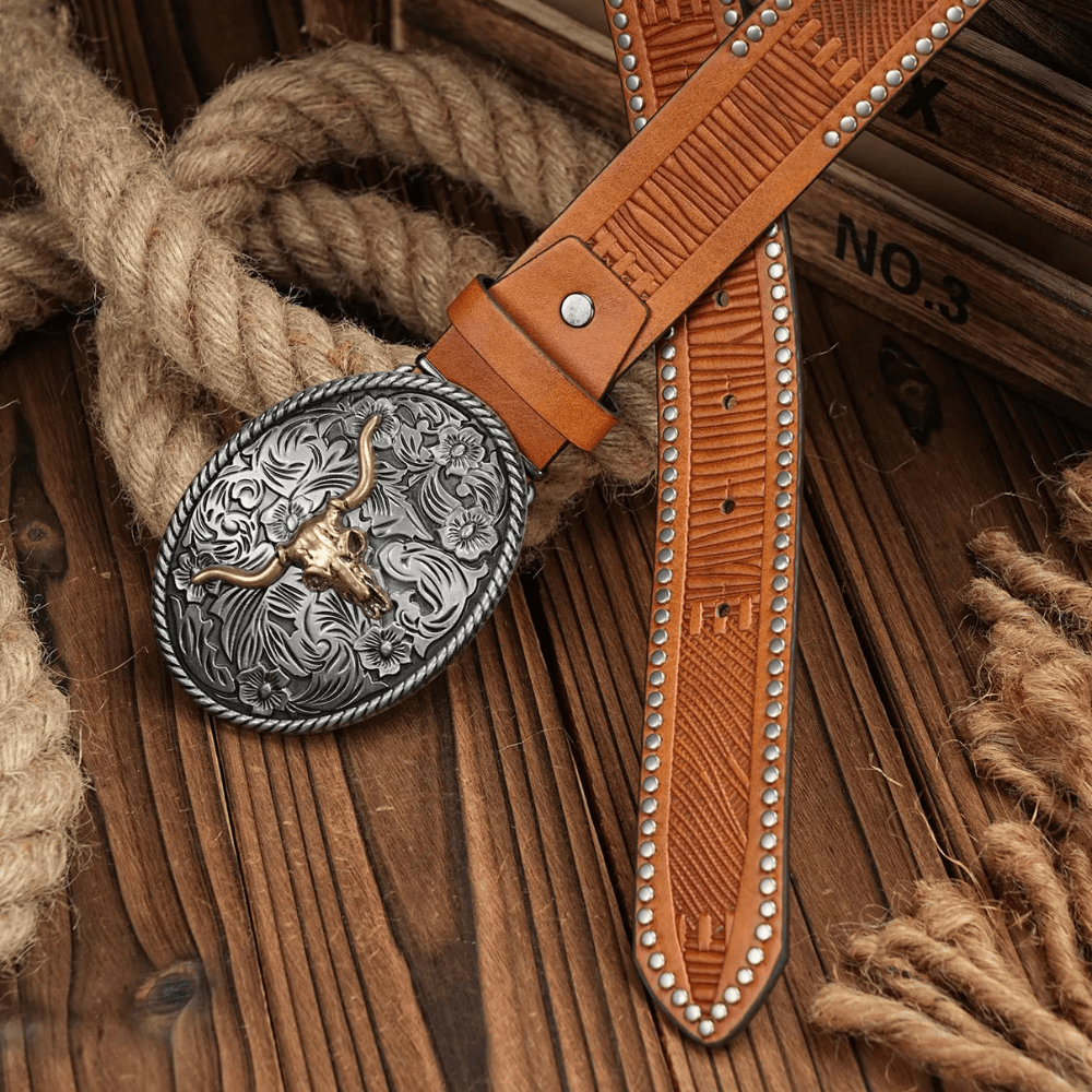 Cowboybälte ovalt longhornspänne