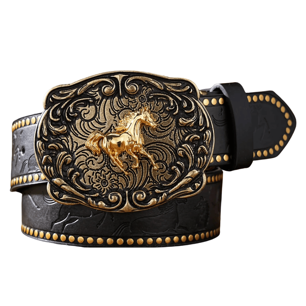 Cowboybälte skulpterad gyllene häst Svart / 120cm