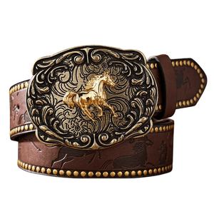 Cowboybälte skulpterad gyllene häst Mörkbrun / 120cm