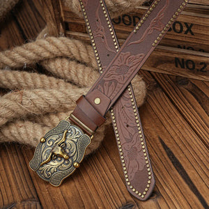 Cowboybälte skulpterat longhornspänne