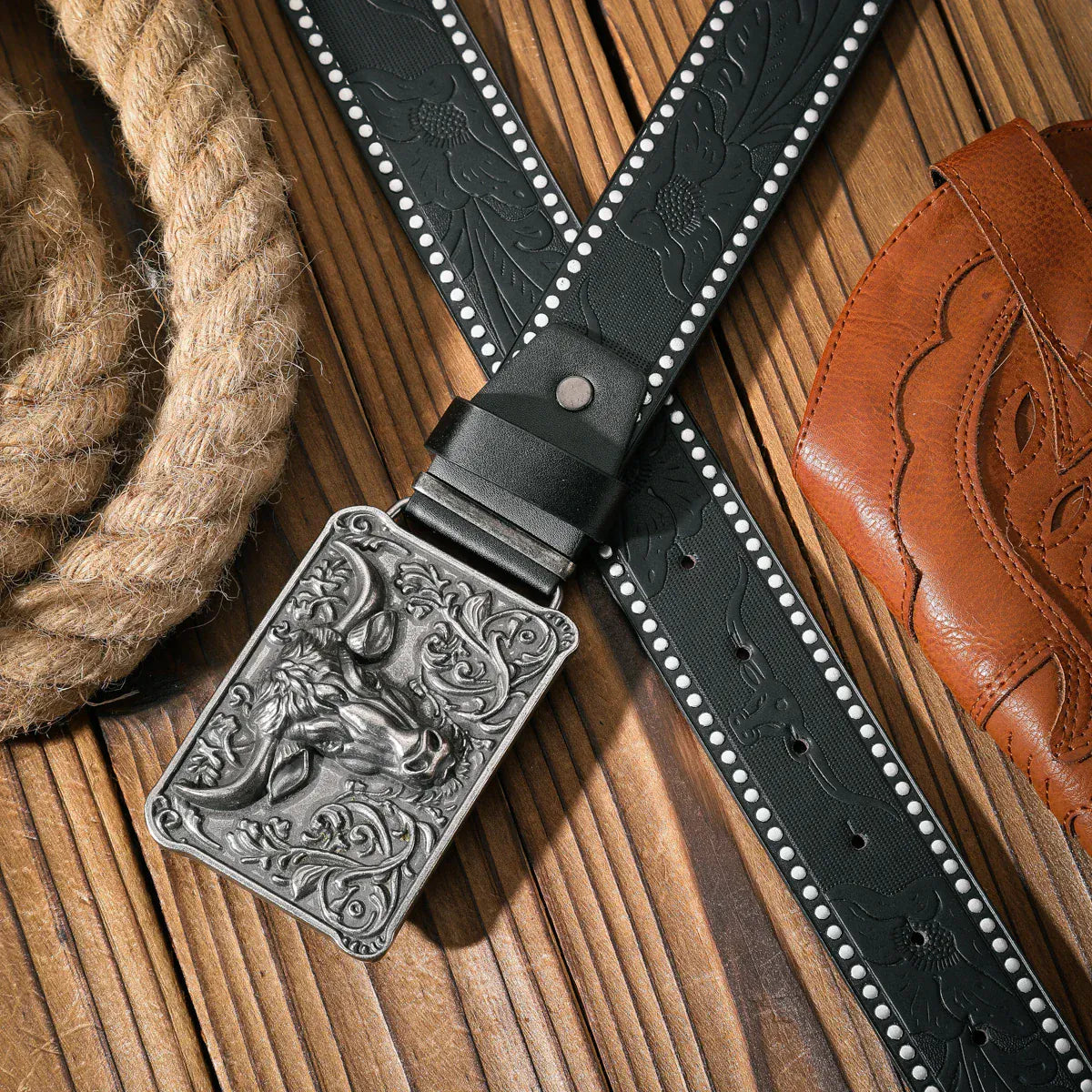 Cowboybälte Tjurhuvud Silver