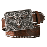 Cowboybälte Tjurhuvud Silver Mörkbrun / 120cm