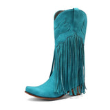 Cowboyboots dam med fransar i retrostil av mjukt läder Blå / 34