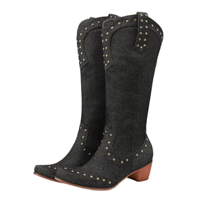 Cowboyboots Denim med Nitar och Blockklack
