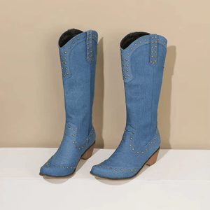 Cowboyboots Denim med Nitar och Blockklack