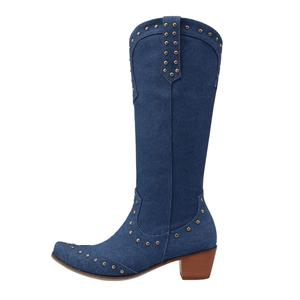 Cowboyboots Denim med Nitar och Blockklack