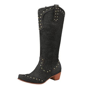 Cowboyboots Denim med Nitar och Blockklack Svart / 35