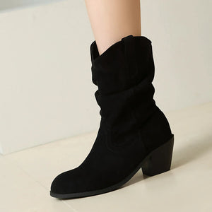 Cowboyboots i mjuk mocka med rynkad skaftdesign