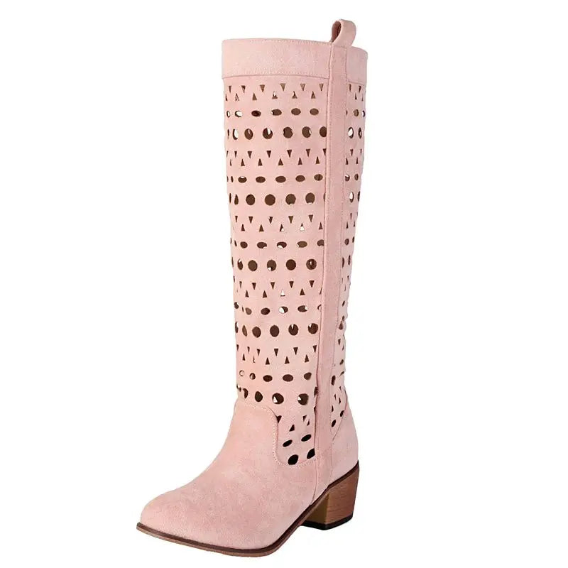 Cowboyboots i mocka med utskuret mönster och rund tå Rosa / 41.5