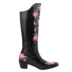 Cowboyboots med blombroderi och fransar