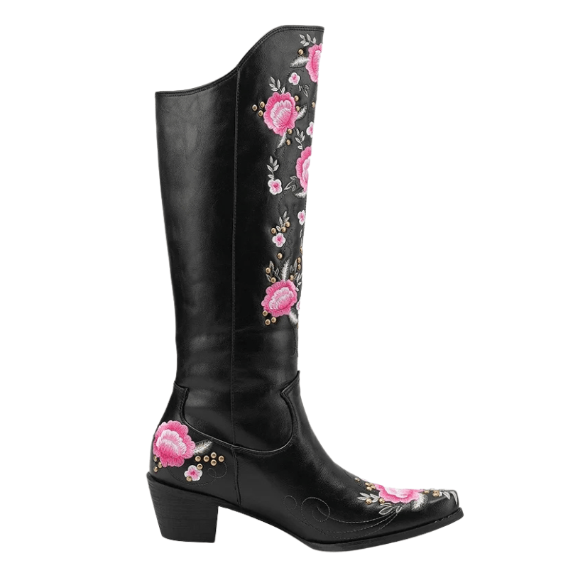 Cowboyboots med blombroderi och fransar