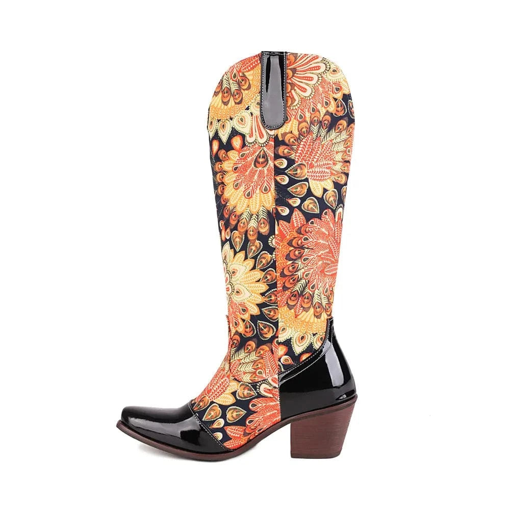 Cowboyboots med Blommönster och Fyrkantig Klack Gul / 35