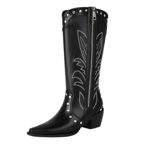 Cowboyboots med broderad design och chunky klack Svart / 35