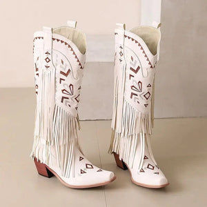 Cowboyboots med broderad design och eleganta fransar