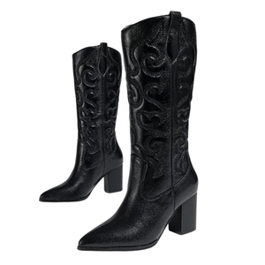 Cowboyboots med broderad metallisk yta och spetsig tå