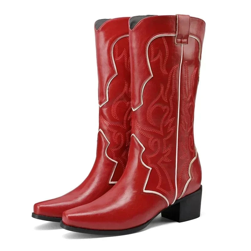 Cowboyboots med broderad westernstil i lyxigt läderlook