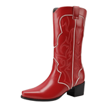 Cowboyboots med broderad westernstil i lyxigt läderlook Röd / 35