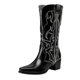 Cowboyboots med broderad westernstil i lyxigt läderlook Svart / 35