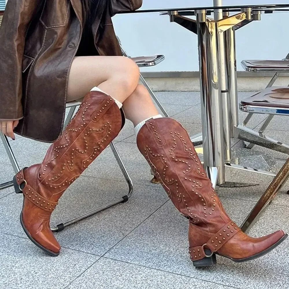 Cowboyboots med Broderade Nitar