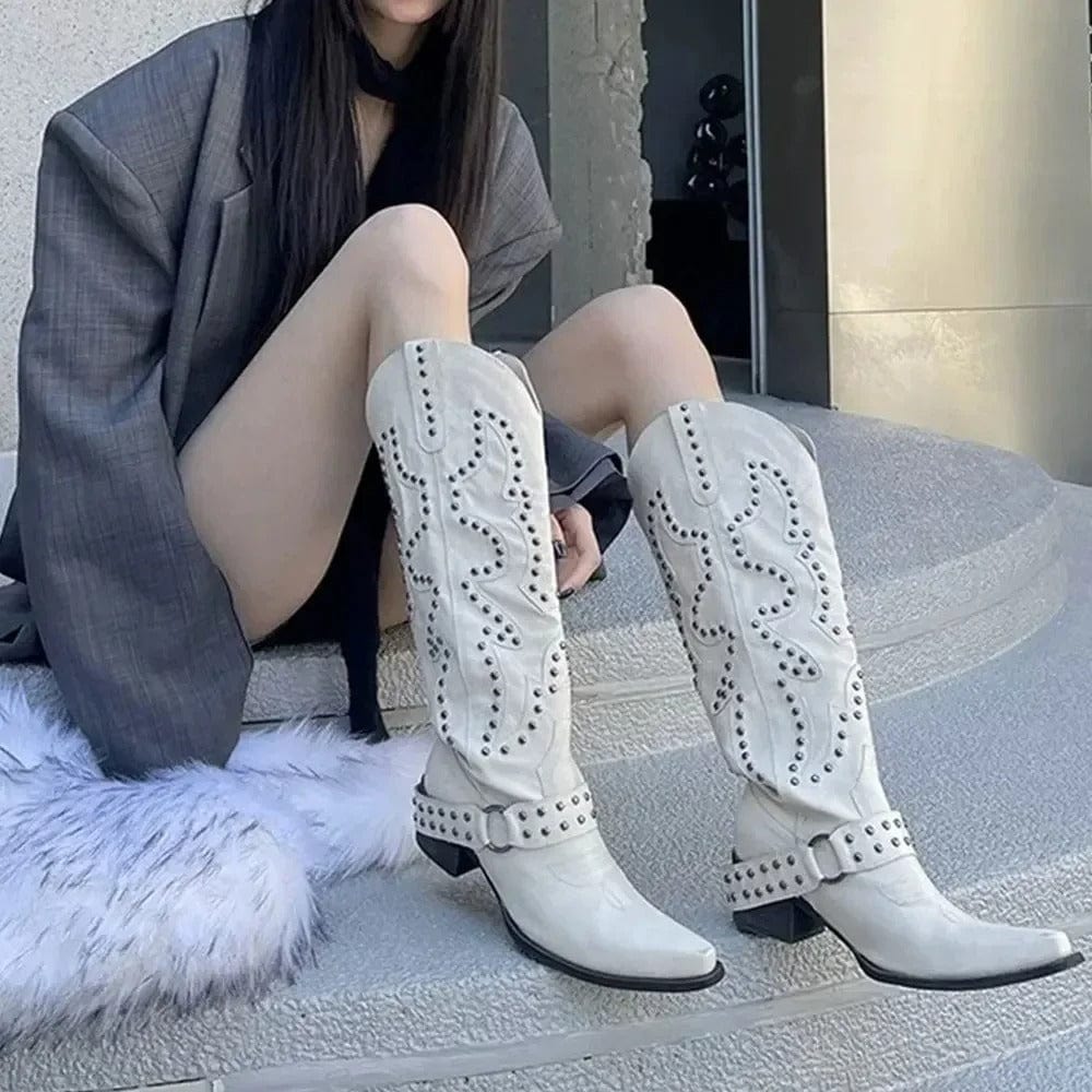 Cowboyboots med Broderade Nitar