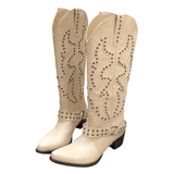 Cowboyboots med Broderade Nitar Beige / 35