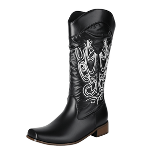 Cowboyboots med elegant broderi och glansig yta Svart / 35
