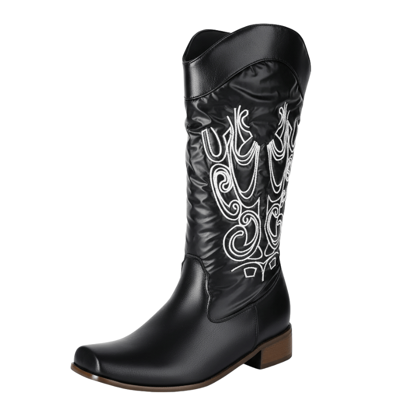 Cowboyboots med elegant broderi och glansig yta Svart / 35
