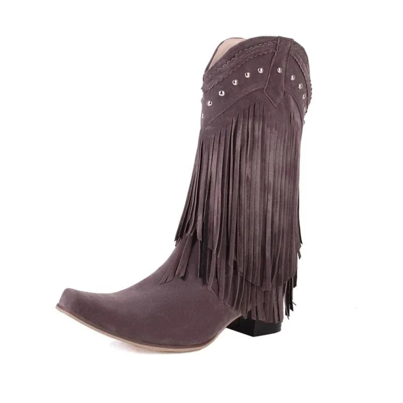 Cowboyboots med fransar i mockalook Grå / 35