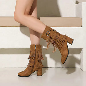 Cowboyboots med fransar och blockklack