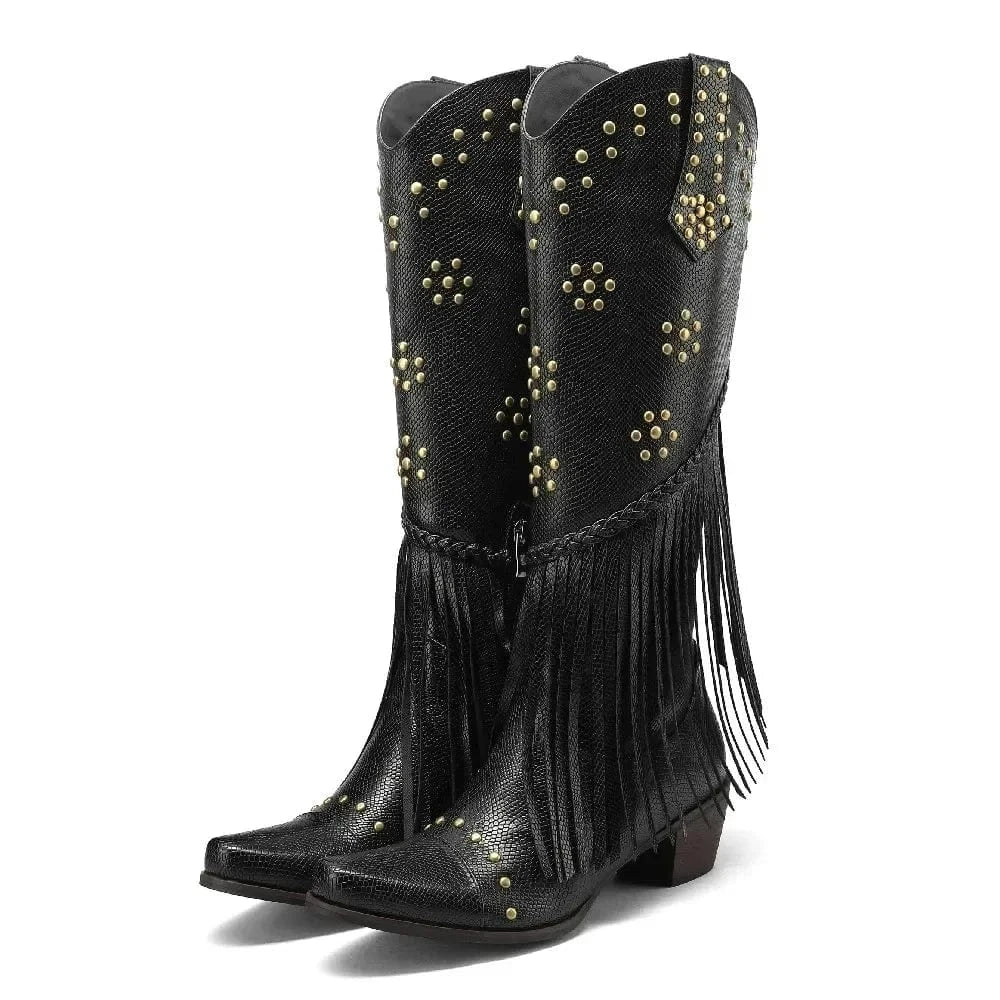 Cowboyboots med Fransar och Präglad Läderlook