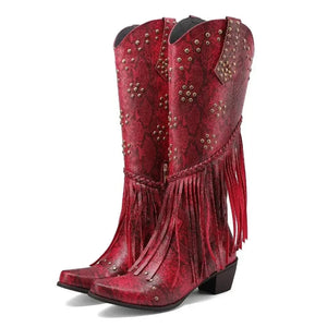 Cowboyboots med Fransar och Präglad Läderlook