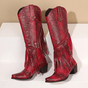 Cowboyboots med Fransar och Präglad Läderlook