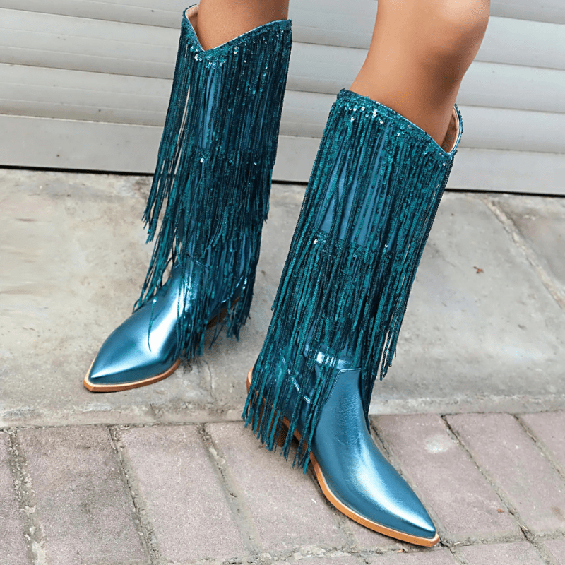 Cowboyboots med glänsande fransar