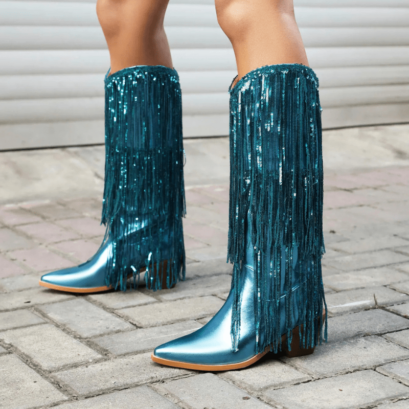 Cowboyboots med glänsande fransar