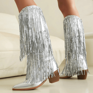 Cowboyboots med glänsande fransar