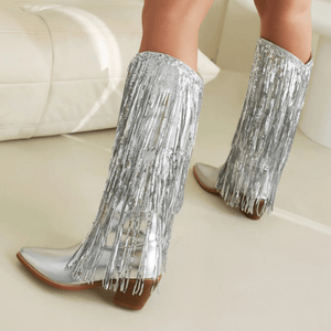 Cowboyboots med glänsande fransar