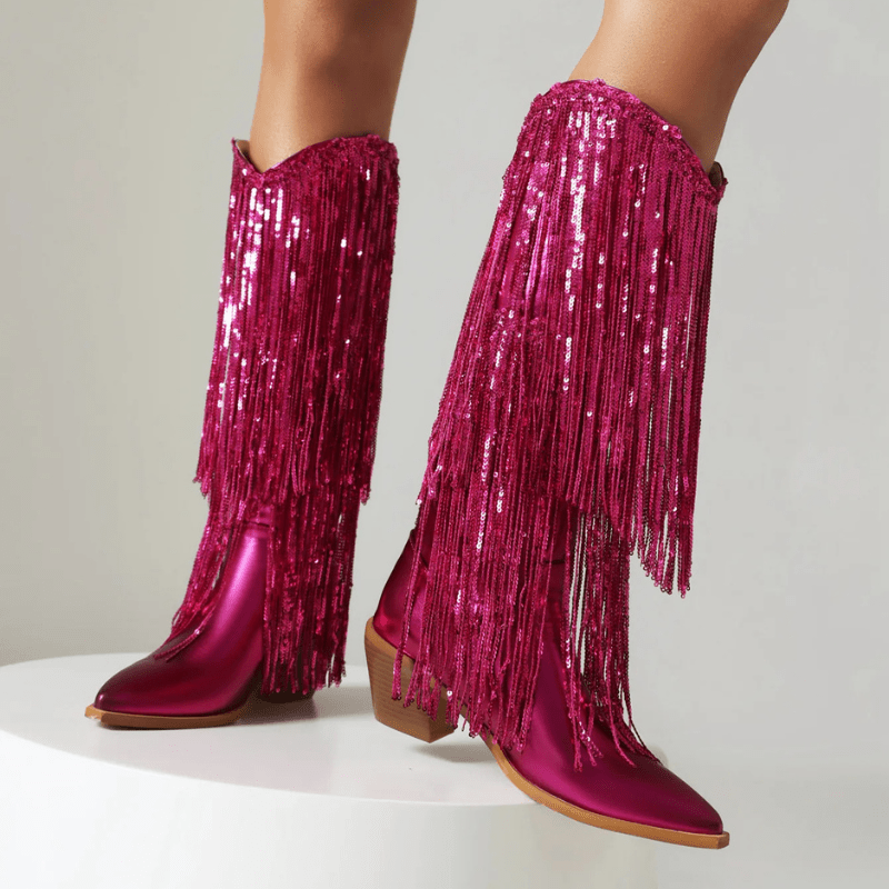 Cowboyboots med glänsande fransar