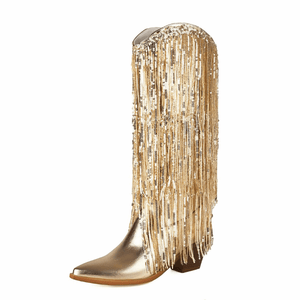 Cowboyboots med glänsande fransar Guld / 37