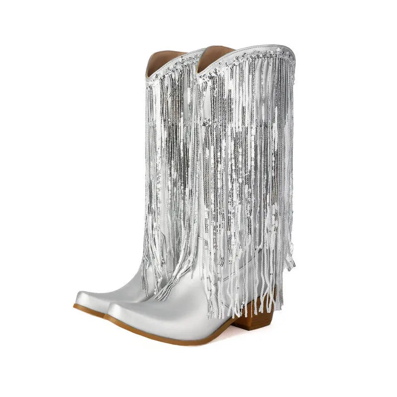 Cowboyboots med glittrande fransar