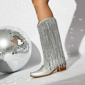 Cowboyboots med glittrande fransar