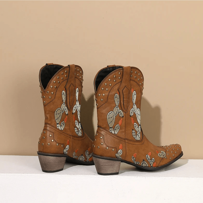 Cowboyboots med Kaktusbroderi och Nitar för Dam