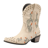 Cowboyboots med Kaktusbroderi och Nitar för Dam Beige / 35