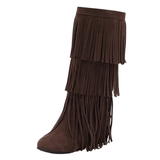 Cowboyboots med lager av mockafransar och mjuk kilklack Brun / 35