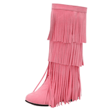 Cowboyboots med lager av mockafransar och mjuk kilklack Rosa / 35