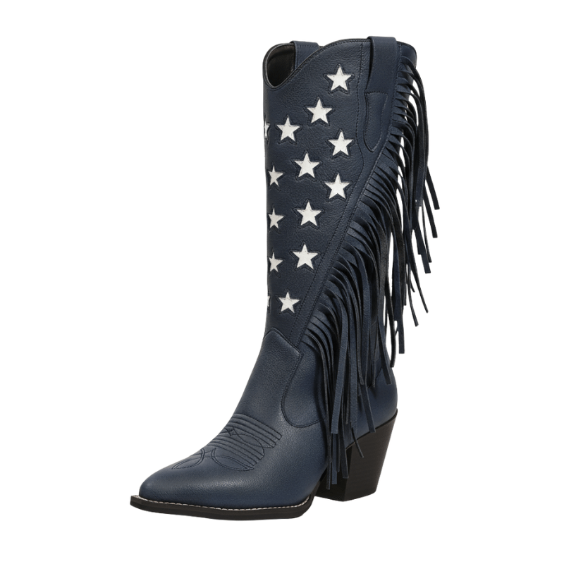 Cowboyboots med stjärnbroderi och långa fransar Blå / 35