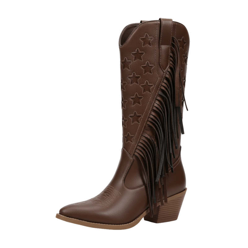 Cowboyboots med stjärnbroderi och långa fransar Brun / 35