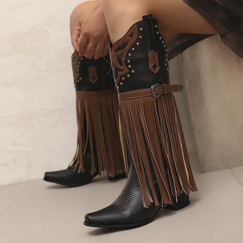 Cowboyboots med tofsar och broderad retrodesign